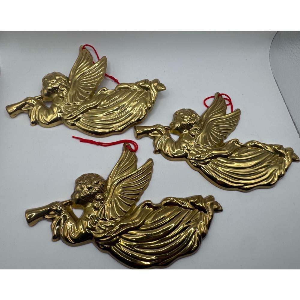 Dept 56 Gold Trumpeting Angel Christmas Ornaments Set of 3 Metallic Finish
